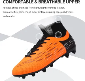 Football Cleats Men, Indoor Outdoor High Top Soccer Shoes Lightweight Shock Resistant Training Boots Breathable Professional Turf Shoes Sport Athletic Ground Football Boots FG Soccer Cleats for Men