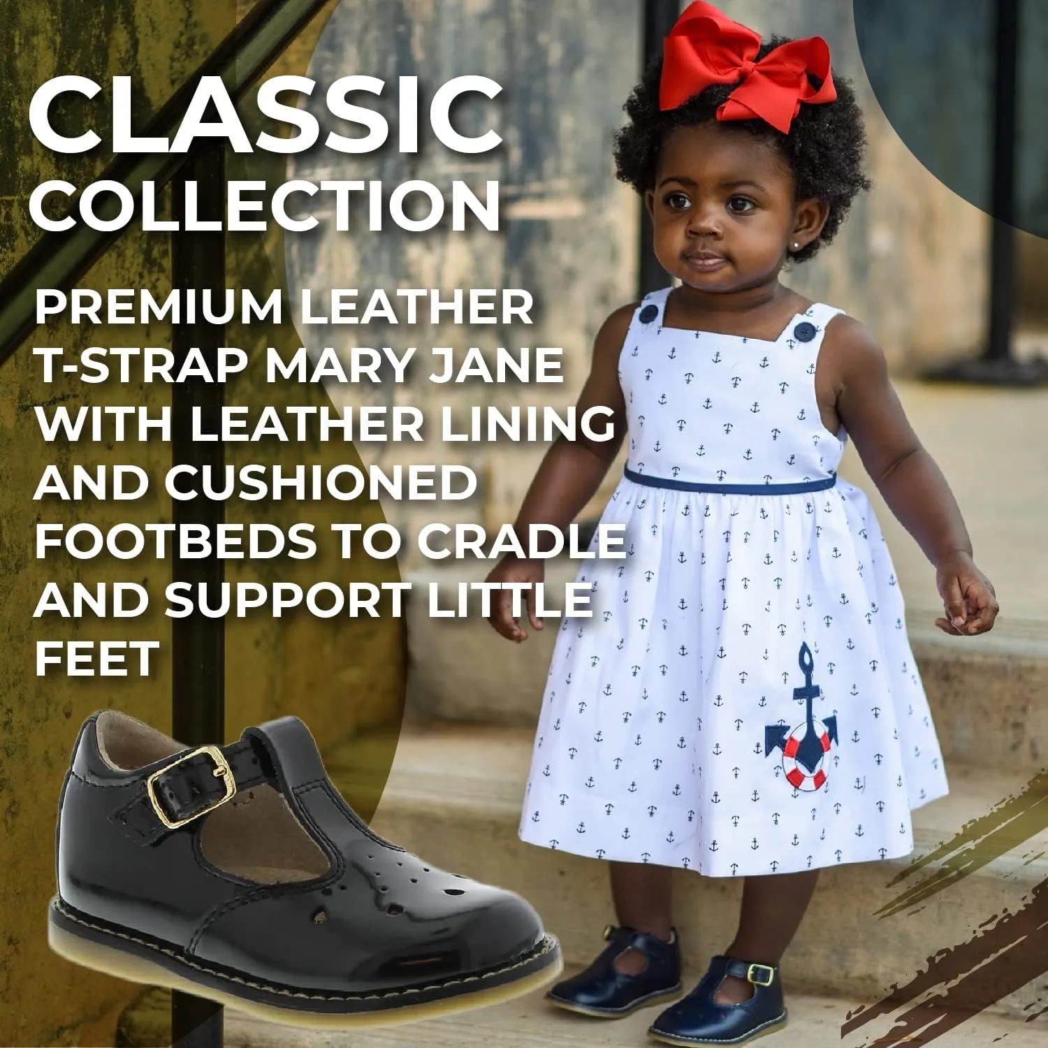 FOOTMATES Harper Mary Jane T-Strap Girls Flat Leather Walking Shoes with Custom-Fit Insoles, Slip-Resistant Non-Marking Outsoles - for Toddlers and Little Kids, Ages 1-8