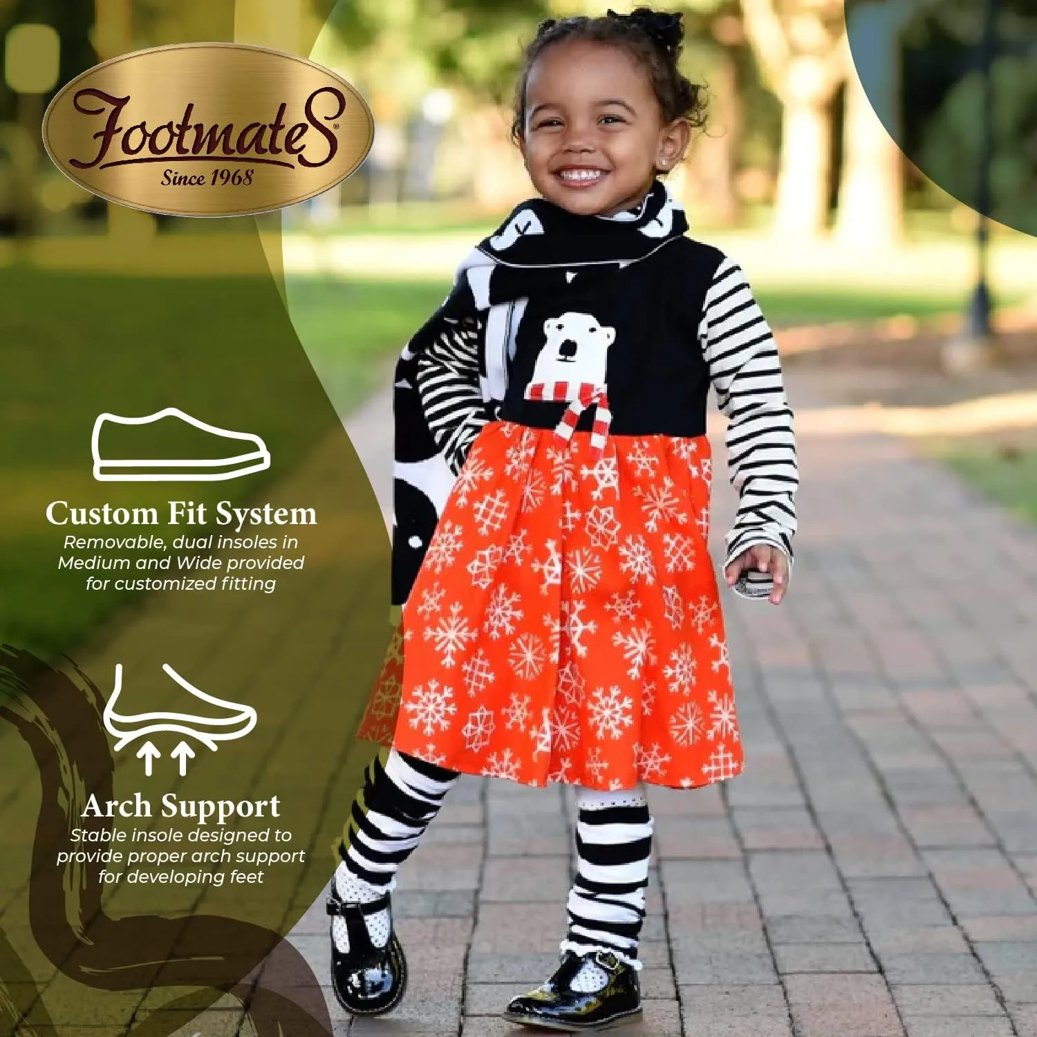 FOOTMATES Harper Mary Jane T-Strap Girls Flat Leather Walking Shoes with Custom-Fit Insoles, Slip-Resistant Non-Marking Outsoles - for Toddlers and Little Kids, Ages 1-8