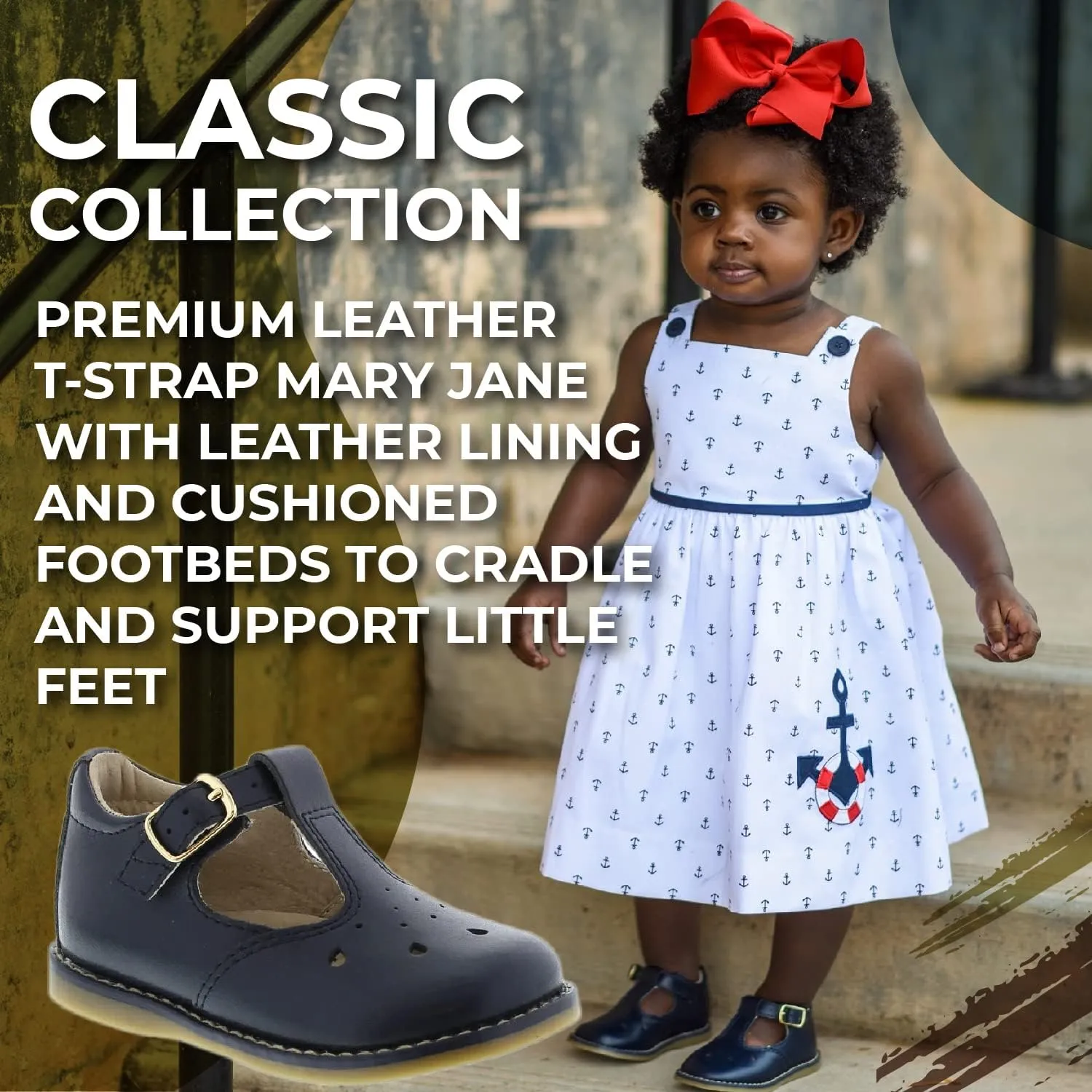FOOTMATES Harper Mary Jane T-Strap Girls Flat Leather Walking Shoes with Custom-Fit Insoles, Slip-Resistant Non-Marking Outsoles - for Toddlers and Little Kids, Ages 1-8