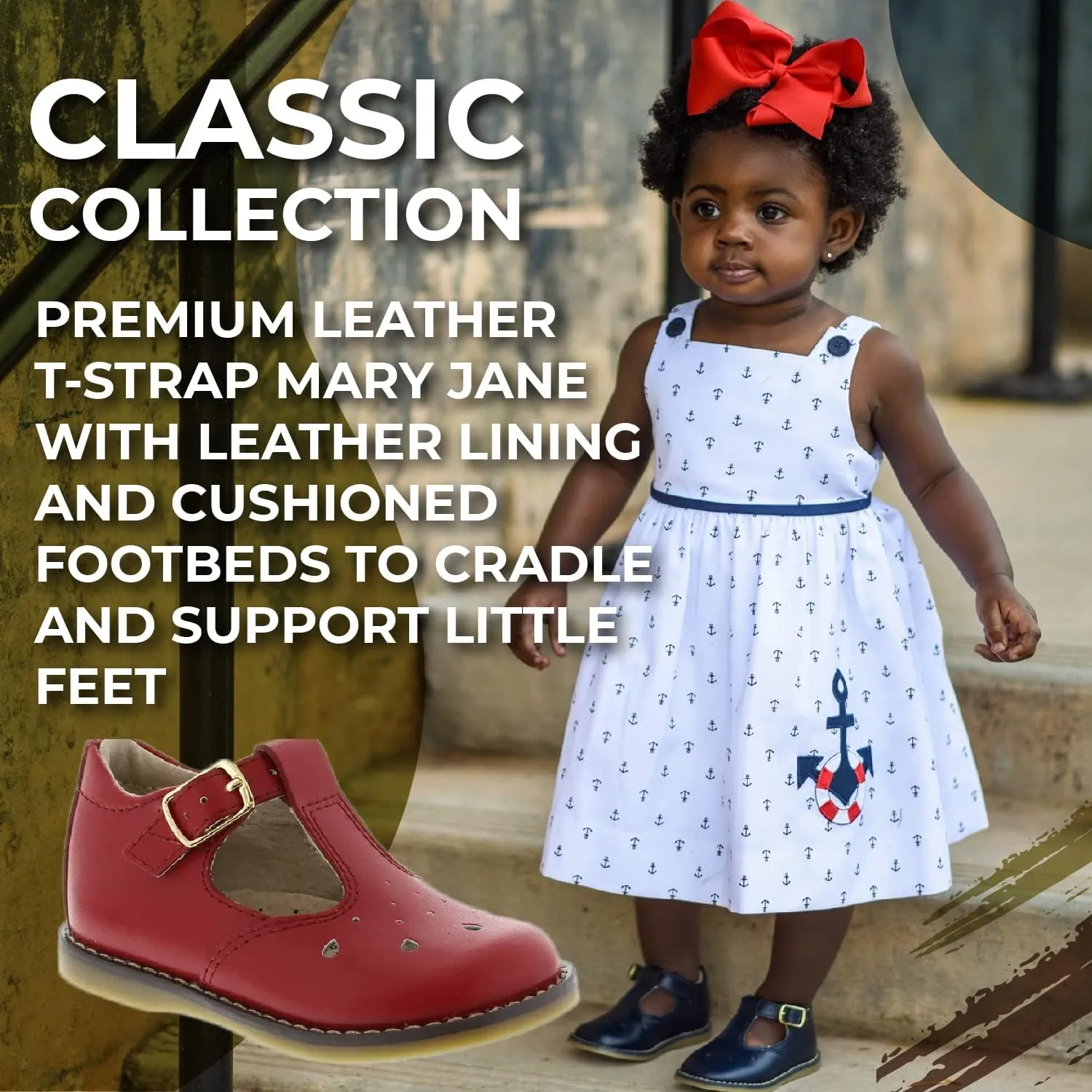 FOOTMATES Harper Mary Jane T-Strap Girls Flat Leather Walking Shoes with Custom-Fit Insoles, Slip-Resistant Non-Marking Outsoles - for Toddlers and Little Kids, Ages 1-8