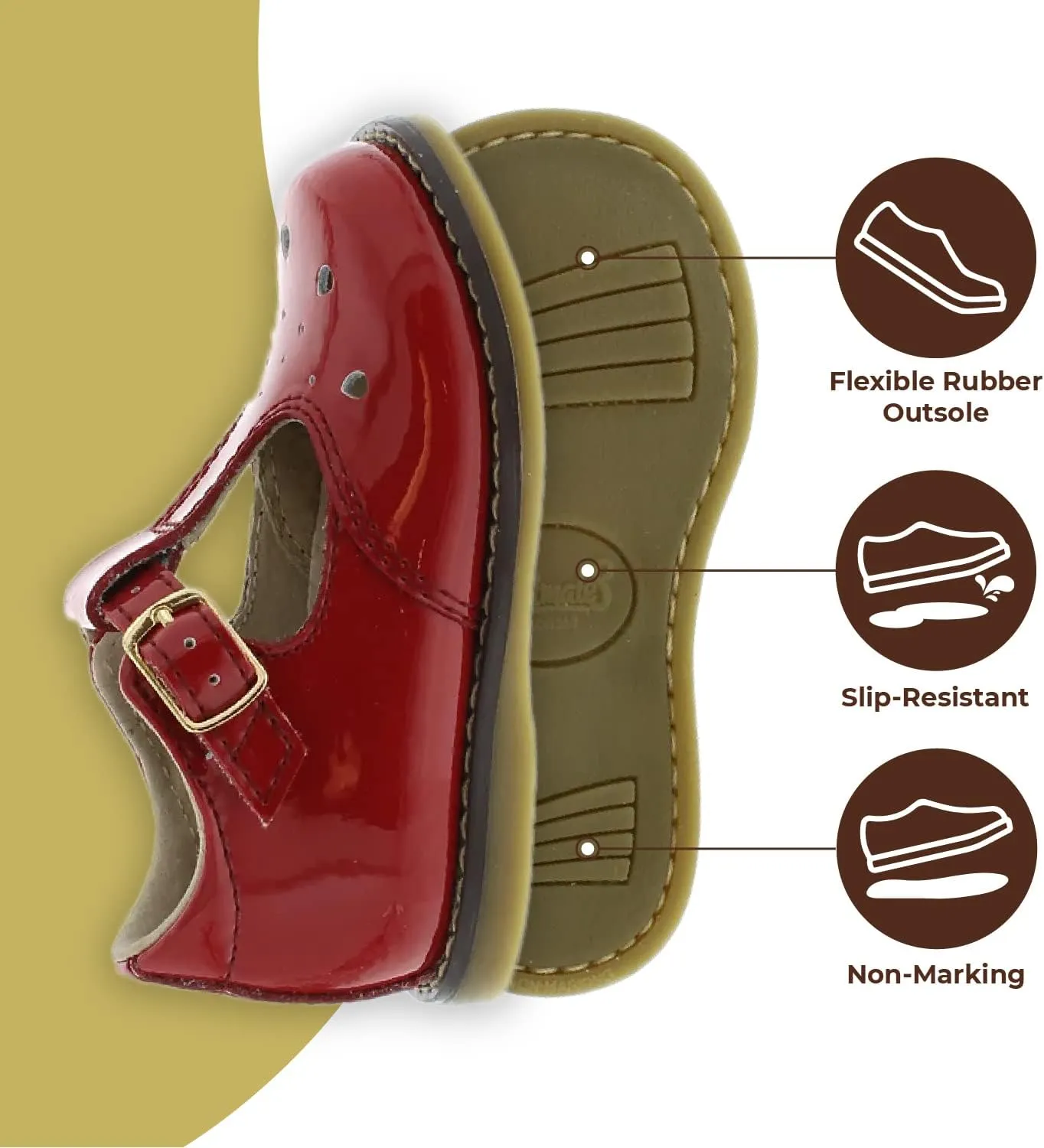 FOOTMATES Harper Mary Jane T-Strap Girls Flat Leather Walking Shoes with Custom-Fit Insoles, Slip-Resistant Non-Marking Outsoles - for Toddlers and Little Kids, Ages 1-8