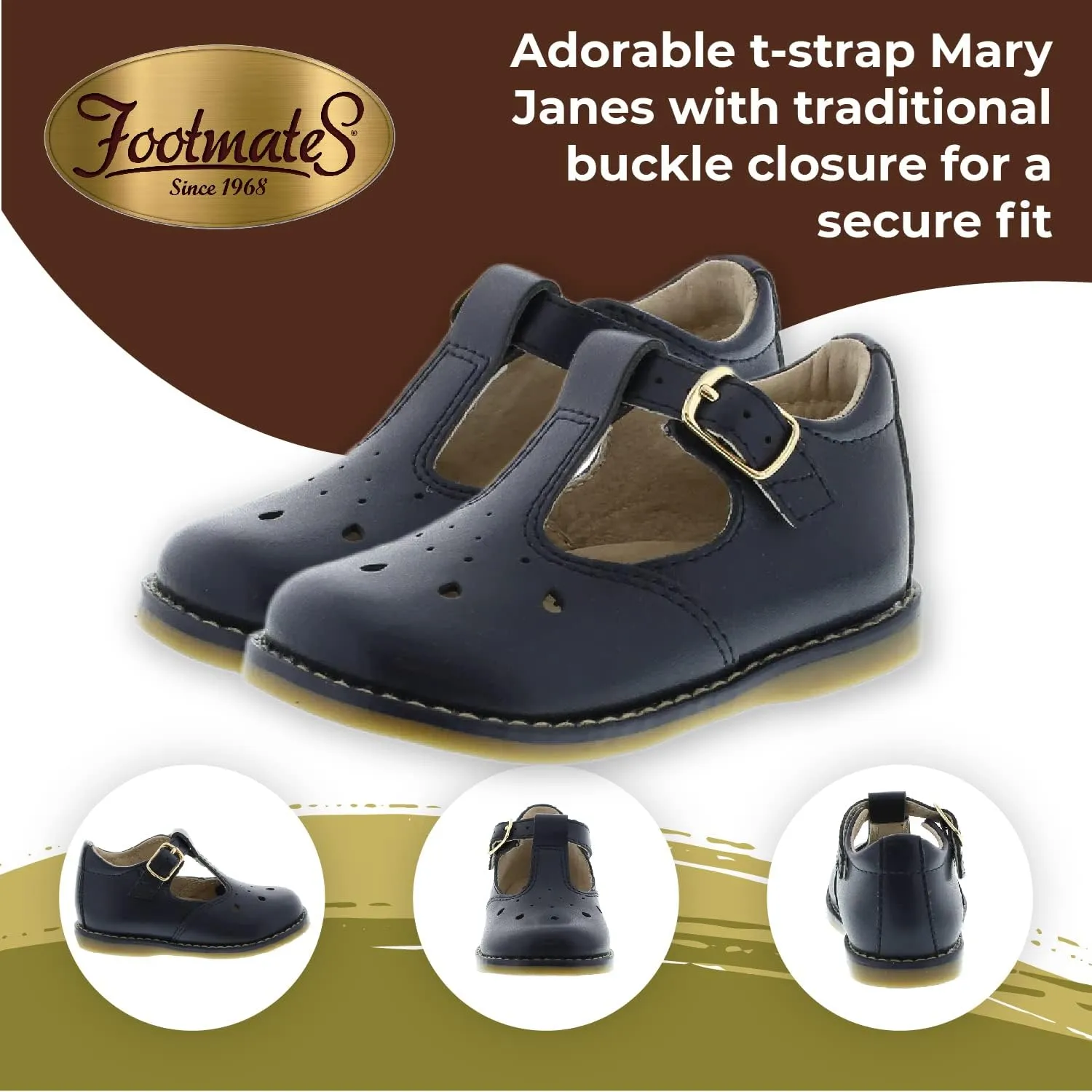 FOOTMATES Harper Mary Jane T-Strap Girls Flat Leather Walking Shoes with Custom-Fit Insoles, Slip-Resistant Non-Marking Outsoles - for Toddlers and Little Kids, Ages 1-8