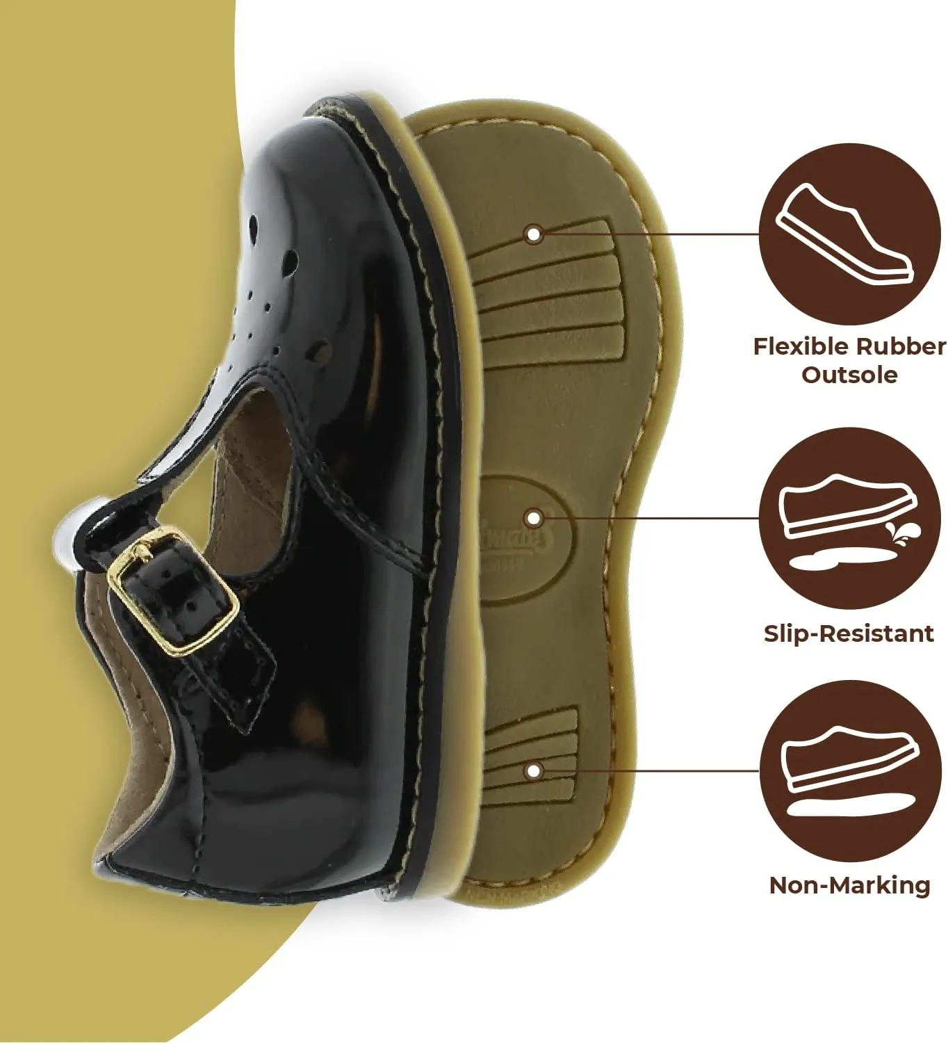 FOOTMATES Harper Mary Jane T-Strap Girls Flat Leather Walking Shoes with Custom-Fit Insoles, Slip-Resistant Non-Marking Outsoles - for Toddlers and Little Kids, Ages 1-8