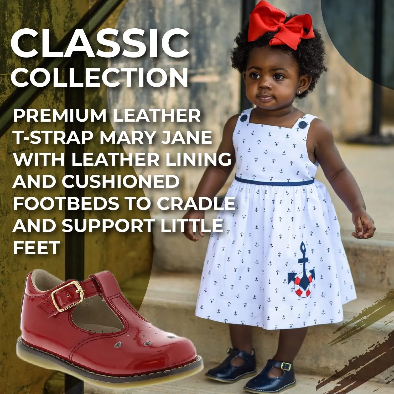FOOTMATES Harper Mary Jane T-Strap Girls Flat Leather Walking Shoes with Custom-Fit Insoles, Slip-Resistant Non-Marking Outsoles - for Toddlers and Little Kids, Ages 1-8
