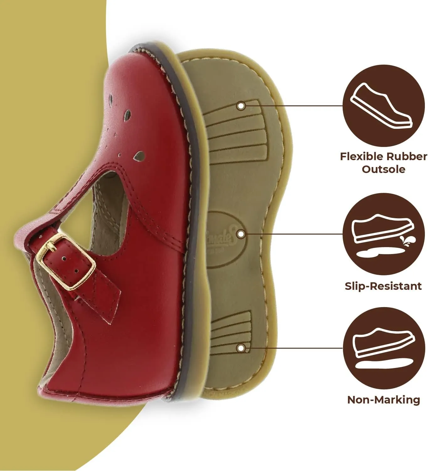 FOOTMATES Harper Mary Jane T-Strap Girls Flat Leather Walking Shoes with Custom-Fit Insoles, Slip-Resistant Non-Marking Outsoles - for Toddlers and Little Kids, Ages 1-8