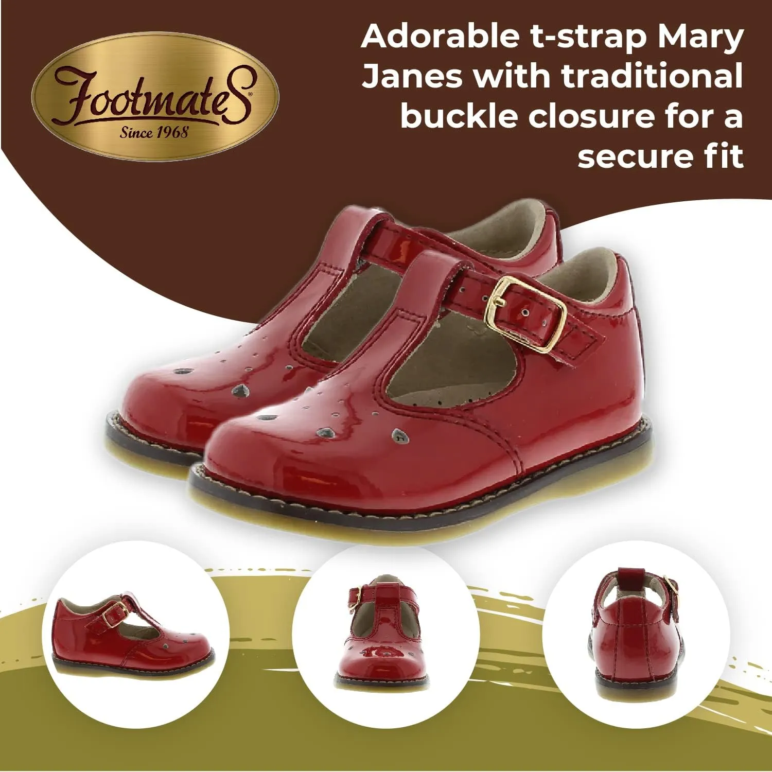 FOOTMATES Harper Mary Jane T-Strap Girls Flat Leather Walking Shoes with Custom-Fit Insoles, Slip-Resistant Non-Marking Outsoles - for Toddlers and Little Kids, Ages 1-8