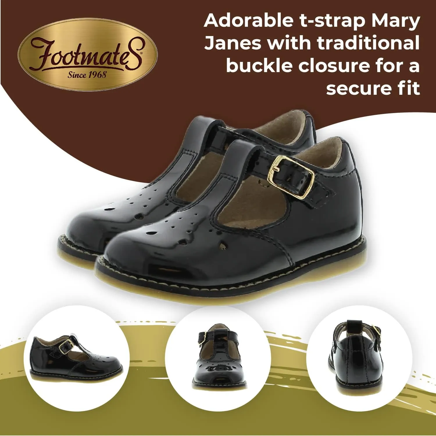 FOOTMATES Harper Mary Jane T-Strap Girls Flat Leather Walking Shoes with Custom-Fit Insoles, Slip-Resistant Non-Marking Outsoles - for Toddlers and Little Kids, Ages 1-8