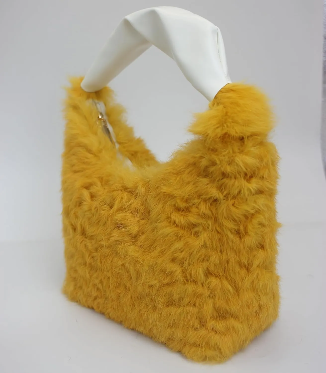 Fosrion Real Rabbit Fur Mini Top Handle Bag, Faux Karakul Lambskin Texture, Small Fluffy Clutch Purse for Women