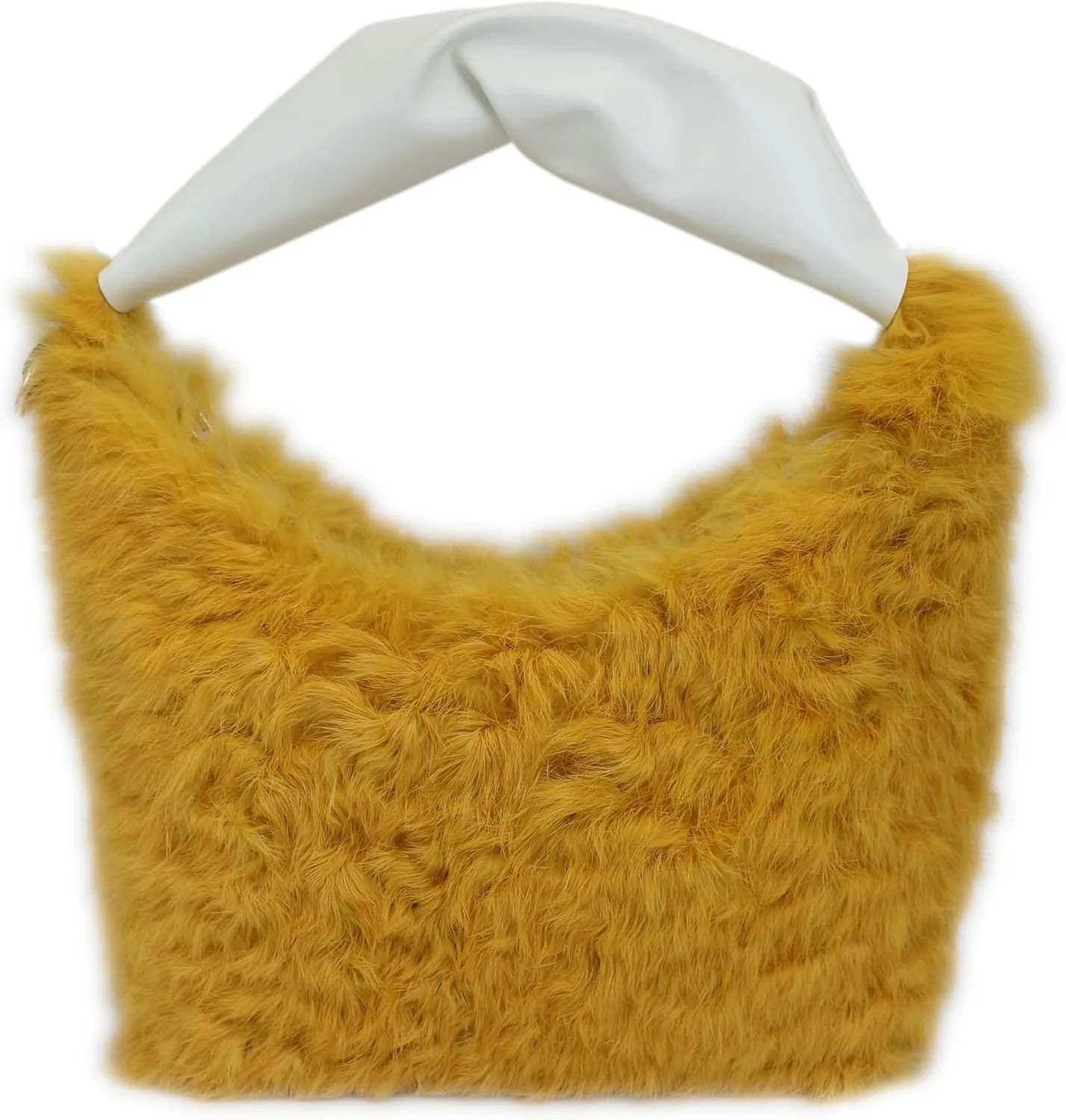 Fosrion Real Rabbit Fur Mini Top Handle Bag, Faux Karakul Lambskin Texture, Small Fluffy Clutch Purse for Women