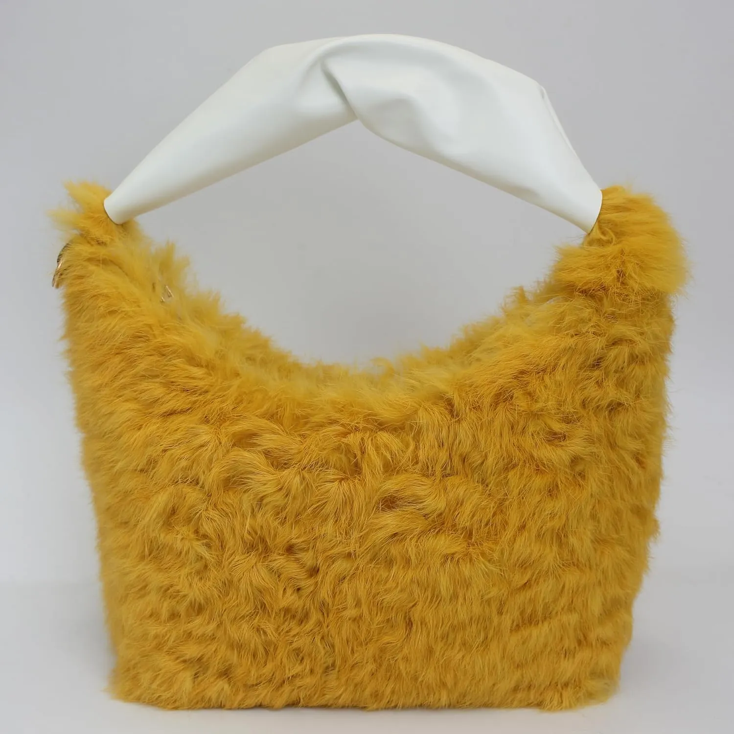 Fosrion Real Rabbit Fur Mini Top Handle Bag, Faux Karakul Lambskin Texture, Small Fluffy Clutch Purse for Women