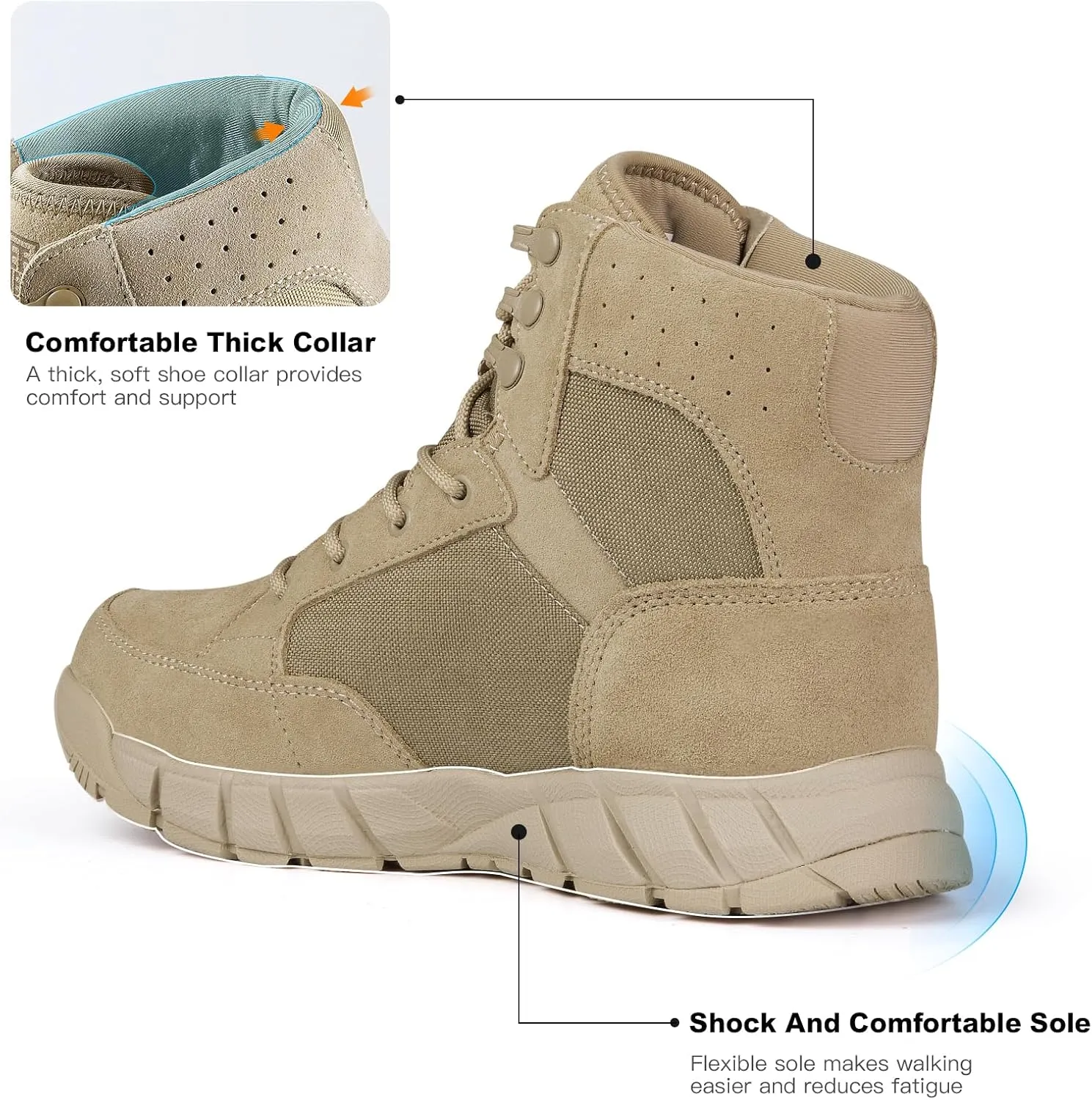 FREE SOLDIER Hiking Work Boots Men's Tactical Boots 6 Inches Waterproof Military Boots Outdoors Desert Boots