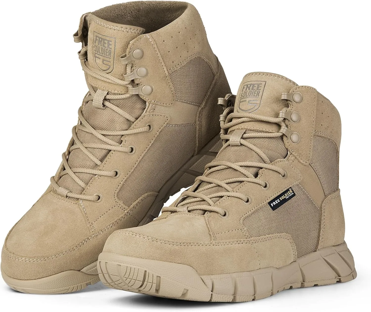 FREE SOLDIER Waterproof Hiking Work Boots Men's Tactical Boots 6 Inches Lightweight Military Boots Breathable Desert Boots(Tan 9.5W)
