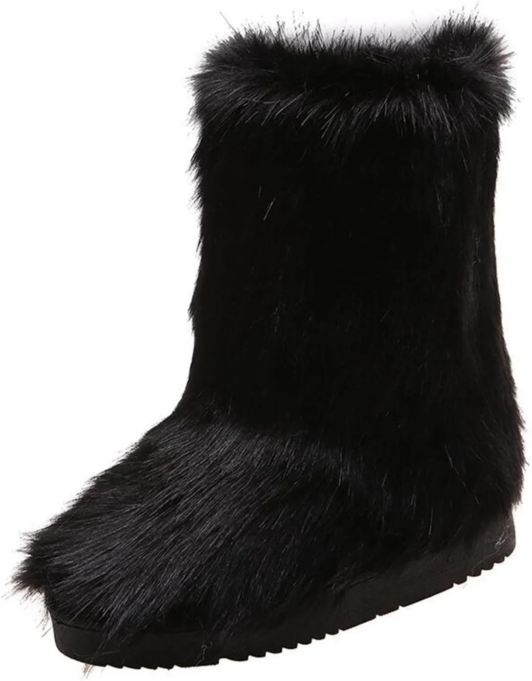 FUNCOS Women's Faux Fur Boots Mid-Calf Fuzzy Fluffy Winter Boots Rave Carnival Costume