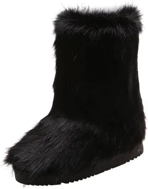 FUNCOS Women's Faux Fur Boots Mid-Calf Fuzzy Fluffy Winter Boots Rave Carnival Costume