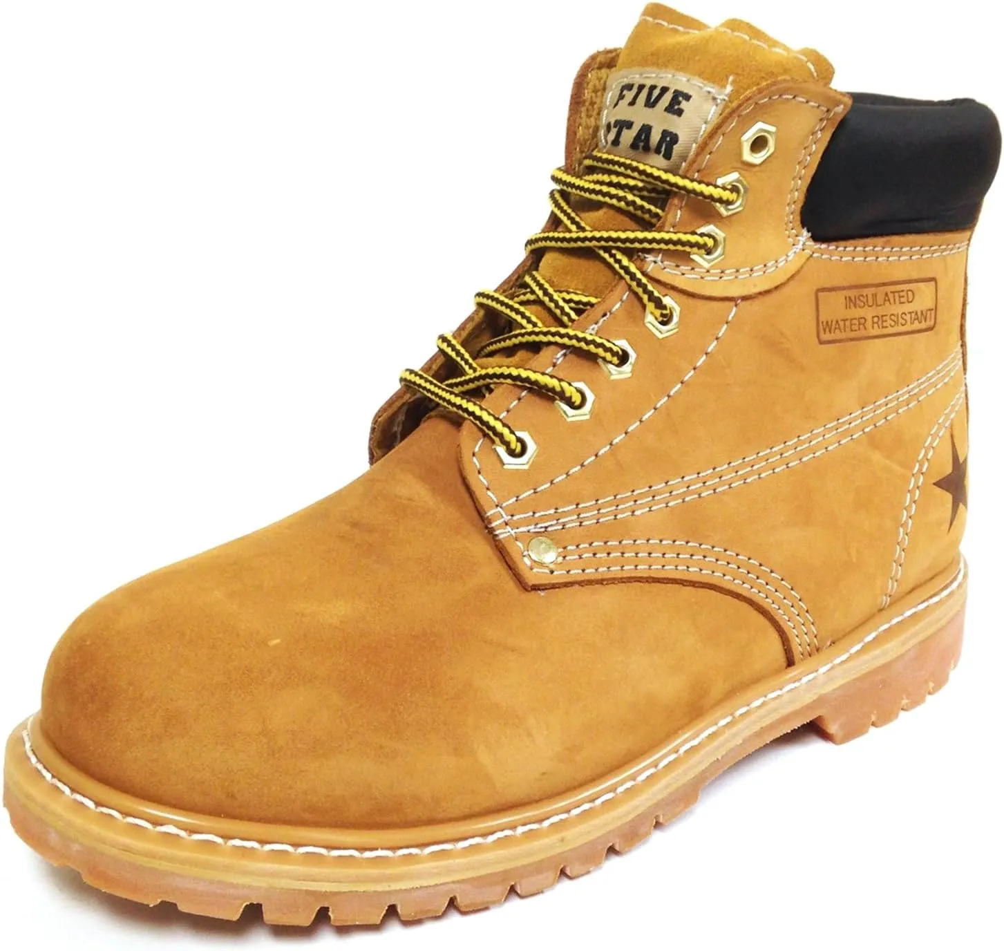 G6A33S Men's Nubuck Leather Tan 6" Lug Sole Slip Resisant Work Boots Width: Wide (W 2E)