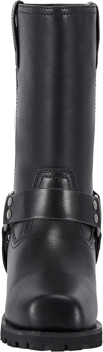 GARGOYLE BELLS Mens Harness Straps Motorcycle Leather Boots Black Waterproof Biker Boots For Men- Low Heel Riding Boots