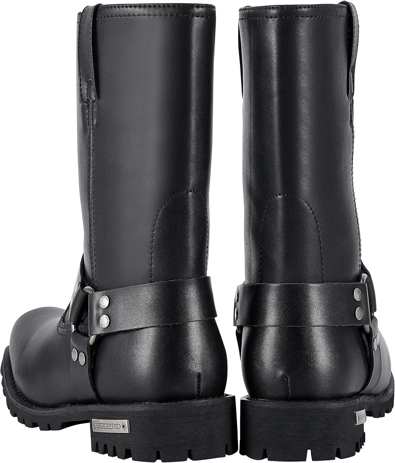 GARGOYLE BELLS Mens Harness Straps Motorcycle Leather Boots Black Waterproof Biker Boots For Men- Low Heel Riding Boots