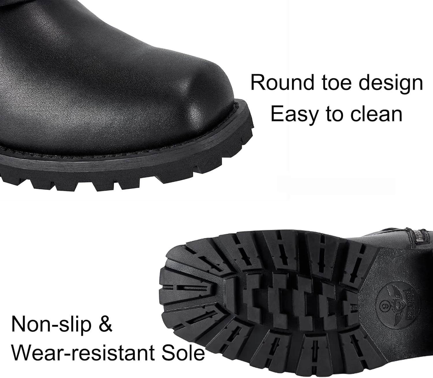 GARGOYLE BELLS Mens Harness Straps Motorcycle Leather Boots Black Waterproof Biker Boots For Men- Low Heel Riding Boots