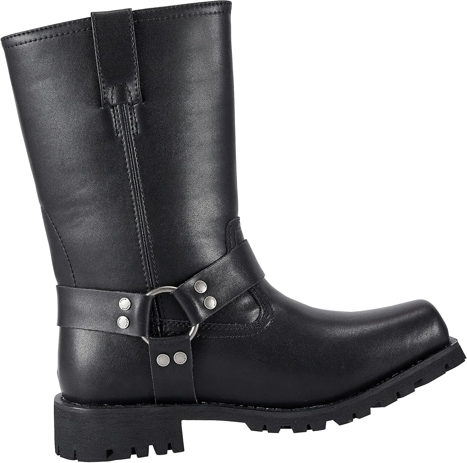 GARGOYLE BELLS Mens Harness Straps Motorcycle Leather Boots Black Waterproof Biker Boots For Men- Low Heel Riding Boots