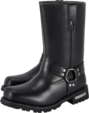 GARGOYLE BELLS Mens Harness Straps Motorcycle Leather Boots Black Waterproof Biker Boots For Men- Low Heel Riding Boots