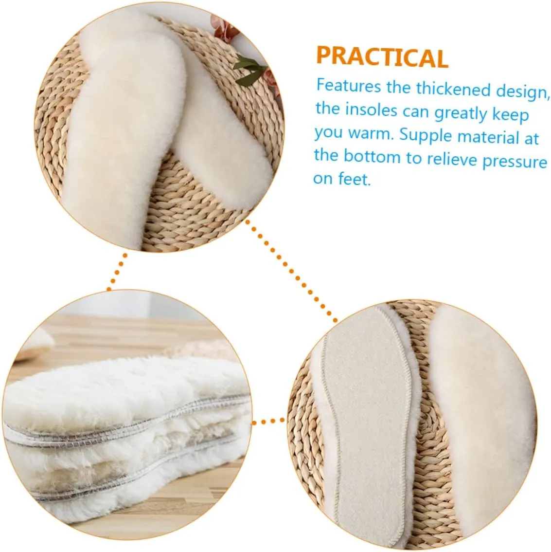Gatuida Heel Pads for Shoes Wool Inserts for Boots Warm Fleece Insoles Sole Insoles