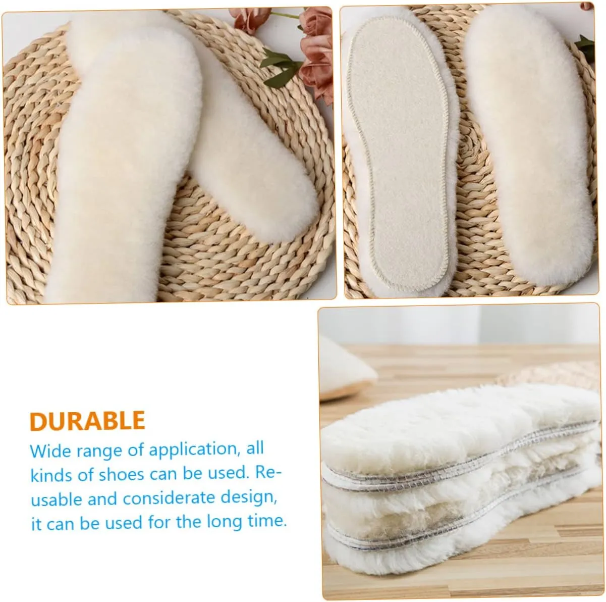 Gatuida Heel Pads for Shoes Wool Inserts for Boots Warm Fleece Insoles Sole Insoles