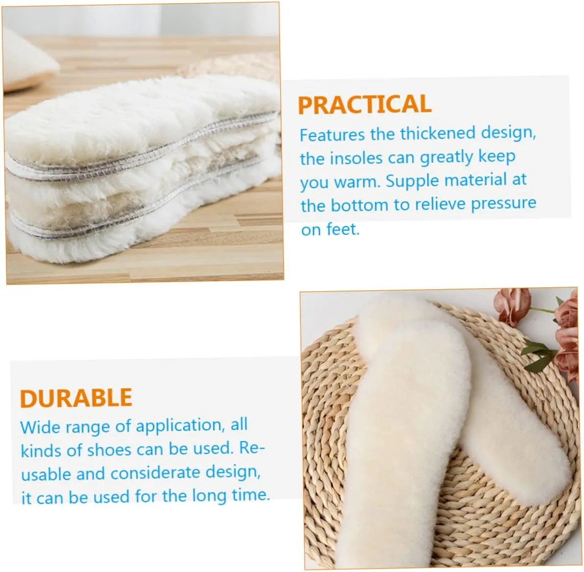 Gatuida Heel Pads for Shoes Wool Inserts for Boots Warm Fleece Insoles Sole Insoles