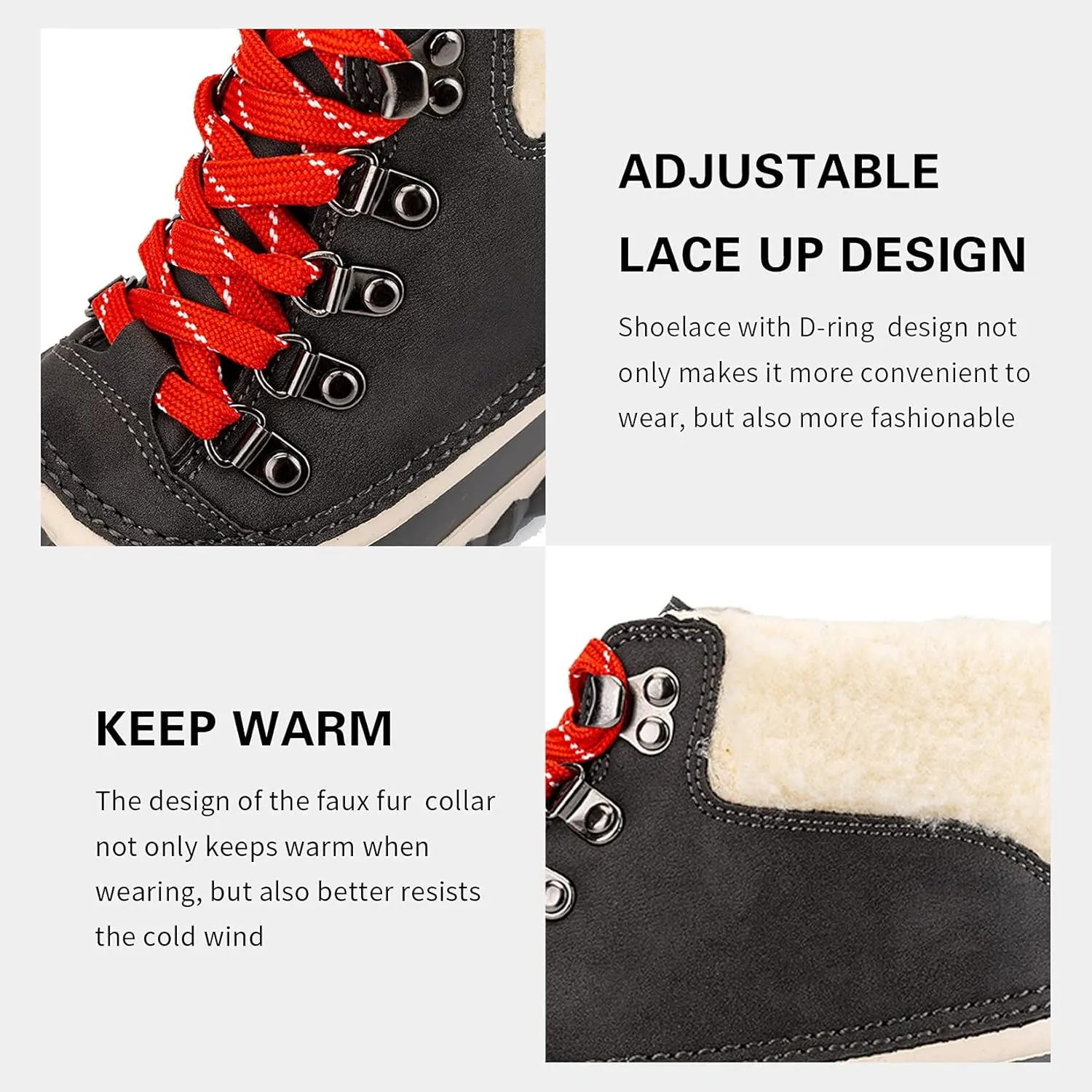 GAWBAW Womens Waterproof Winter Snow Boots - Warm Faux Fur Lined Lace up Duck Boots Ankle Rain Boots For Women