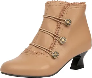 getmorebeauty Women's Ankle Boots Low Heels Lace Buttons Round Toe Side Zipper Vintage Short Boots Autumn Winter