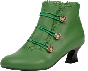 getmorebeauty Women's Ankle Boots Low Heels Lace Buttons Round Toe Side Zipper Vintage Short Boots Autumn Winter