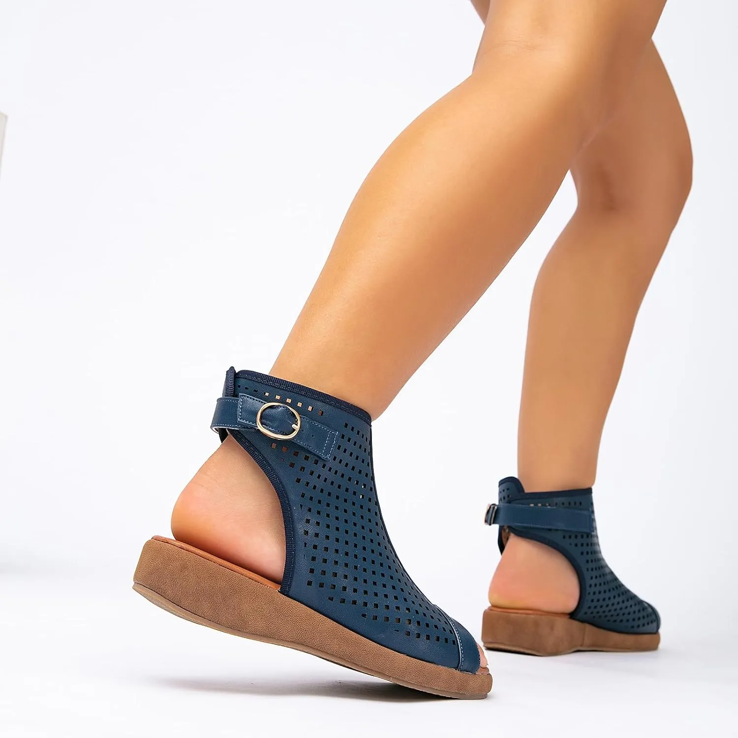 getmorebeauty Women's Platform Sandals Sling Wedge Sandals Hollow-Out Low Heel Open Toe Ankle Boots Cutout Shoes Slingback Sandals