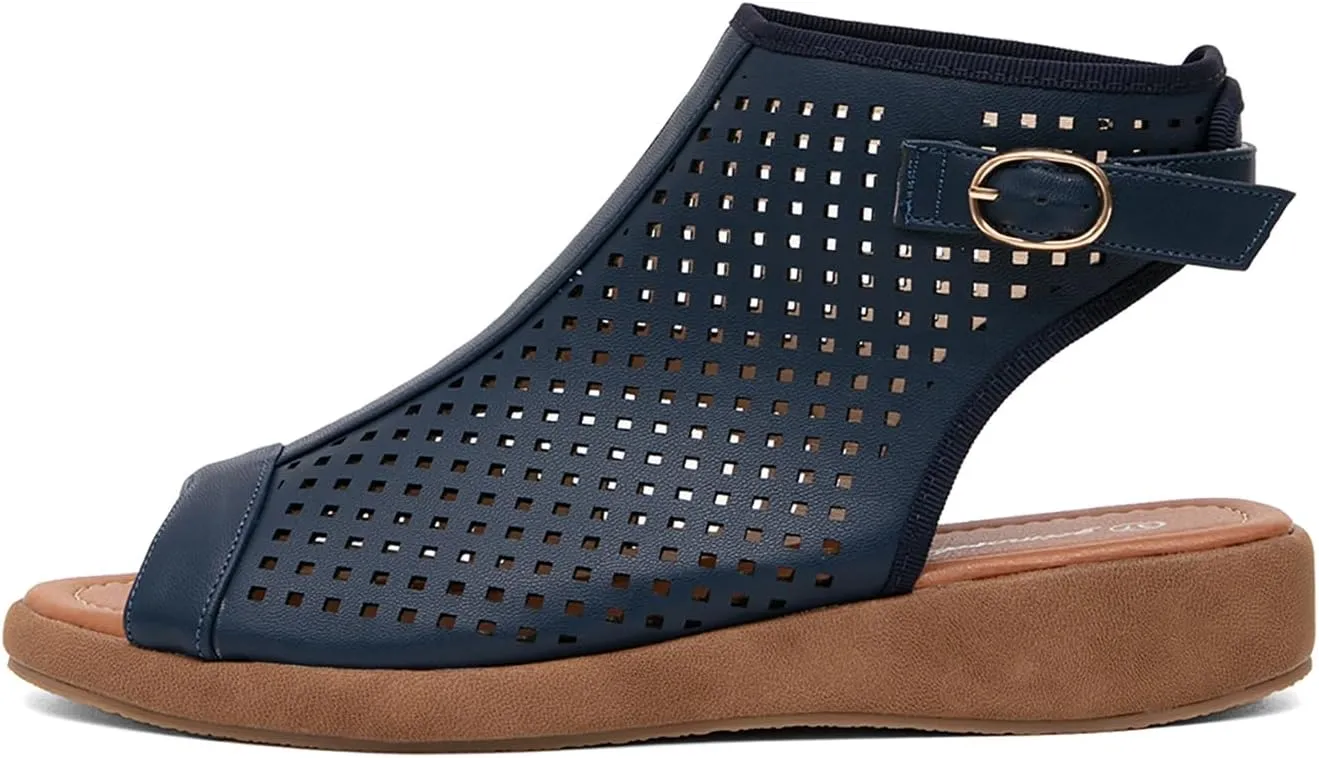 getmorebeauty Women's Platform Sandals Sling Wedge Sandals Hollow-Out Low Heel Open Toe Ankle Boots Cutout Shoes Slingback Sandals