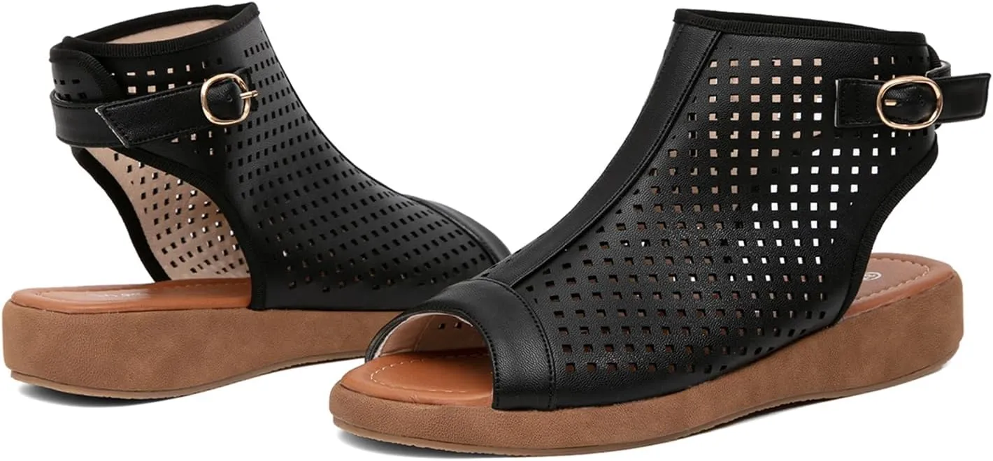 getmorebeauty Women's Platform Sandals Sling Wedge Sandals Hollow-Out Low Heel Open Toe Ankle Boots Cutout Shoes Slingback Sandals