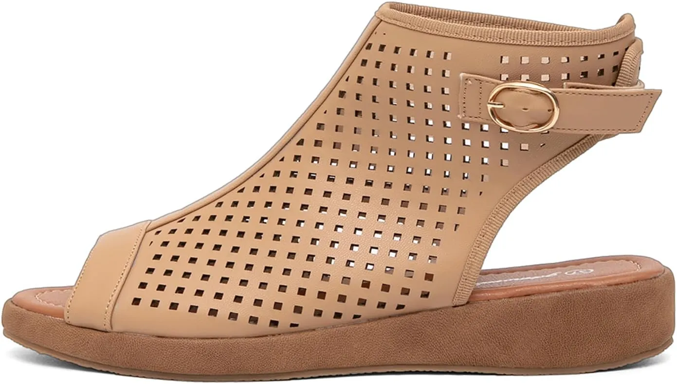 getmorebeauty Women's Platform Sandals Sling Wedge Sandals Hollow-Out Low Heel Open Toe Ankle Boots Cutout Shoes Slingback Sandals