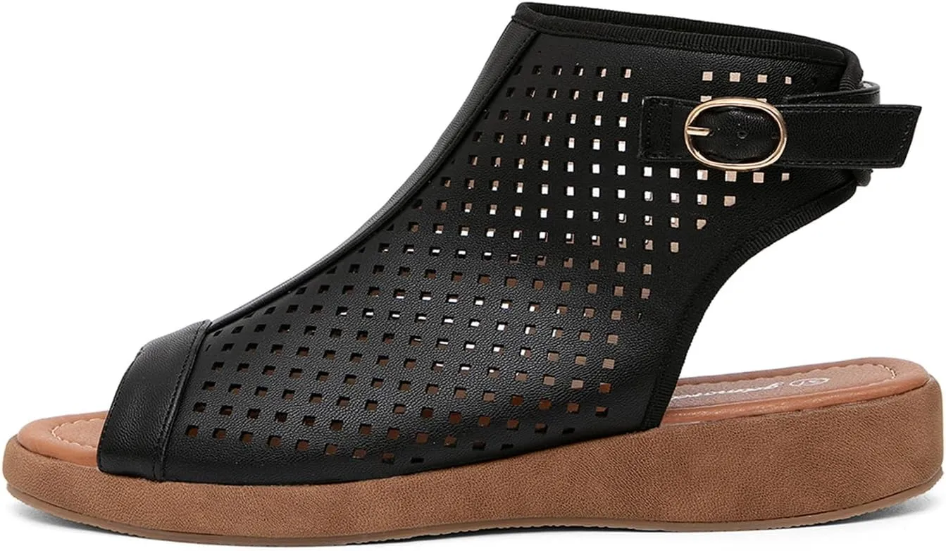 getmorebeauty Women's Platform Sandals Sling Wedge Sandals Hollow-Out Low Heel Open Toe Ankle Boots Cutout Shoes Slingback Sandals