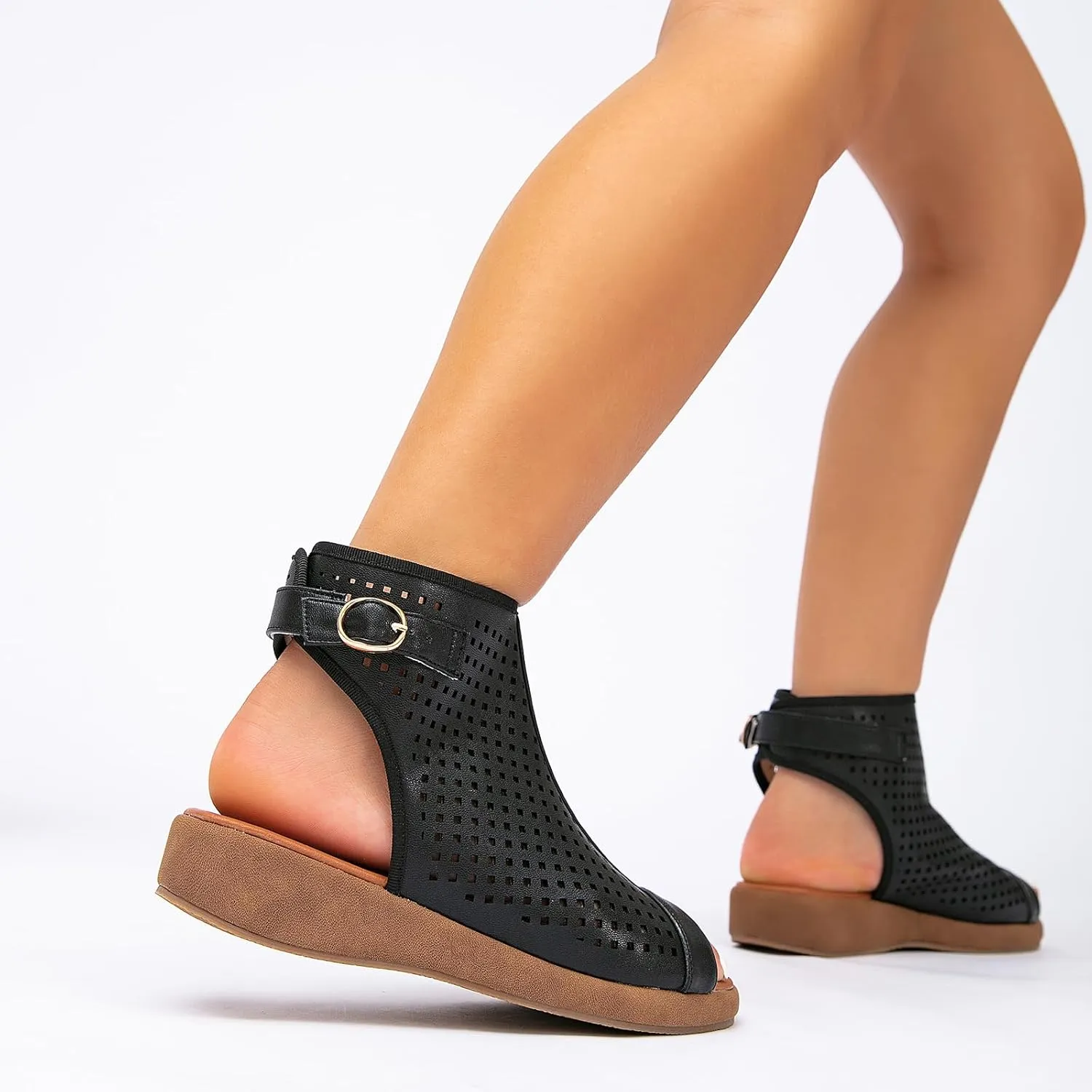 getmorebeauty Women's Platform Sandals Sling Wedge Sandals Hollow-Out Low Heel Open Toe Ankle Boots Cutout Shoes Slingback Sandals