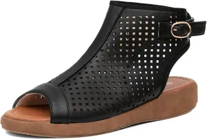 getmorebeauty Women's Platform Sandals Sling Wedge Sandals Hollow-Out Low Heel Open Toe Ankle Boots Cutout Shoes Slingback Sandals
