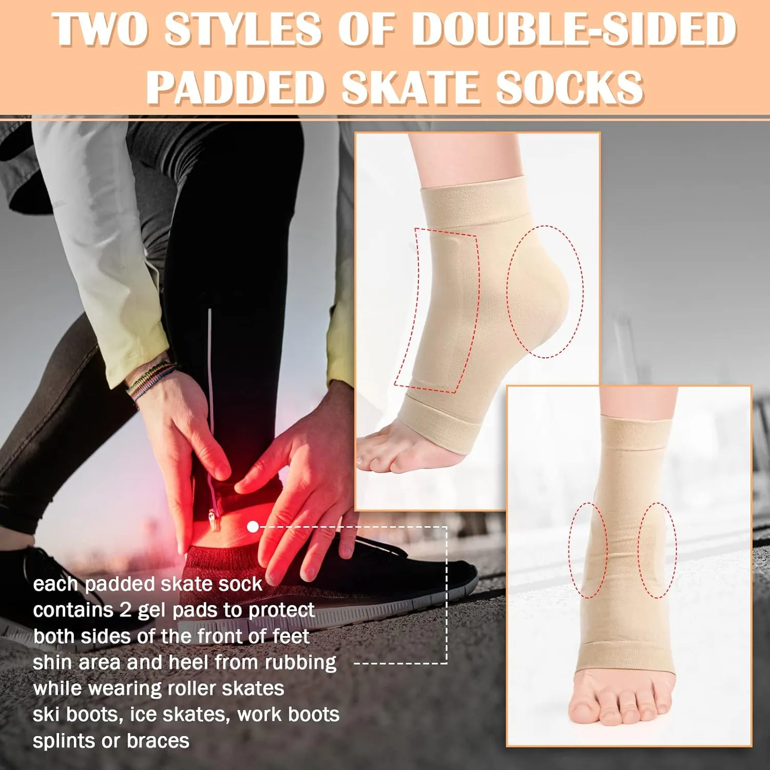 Geyoga 2 Pairs Ice Skating Socks for Women Tendon Heel Ankle Protector Padded Guards Ankle Sleeve Pad ski Splints