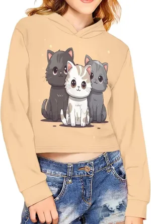 Girls Crop Tops Hoodies Cute Cartoon Graphic Cropped Hooded Sweatshirt 5-14 Y