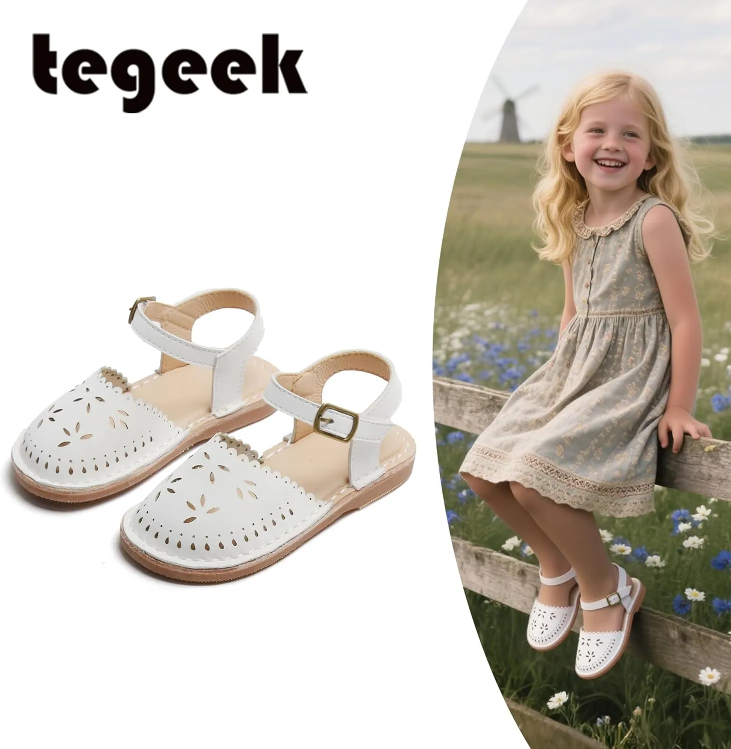 Girls Sandals 3-12 Years | Dressy & Play Shoes | Leather-Like for Outdoor School