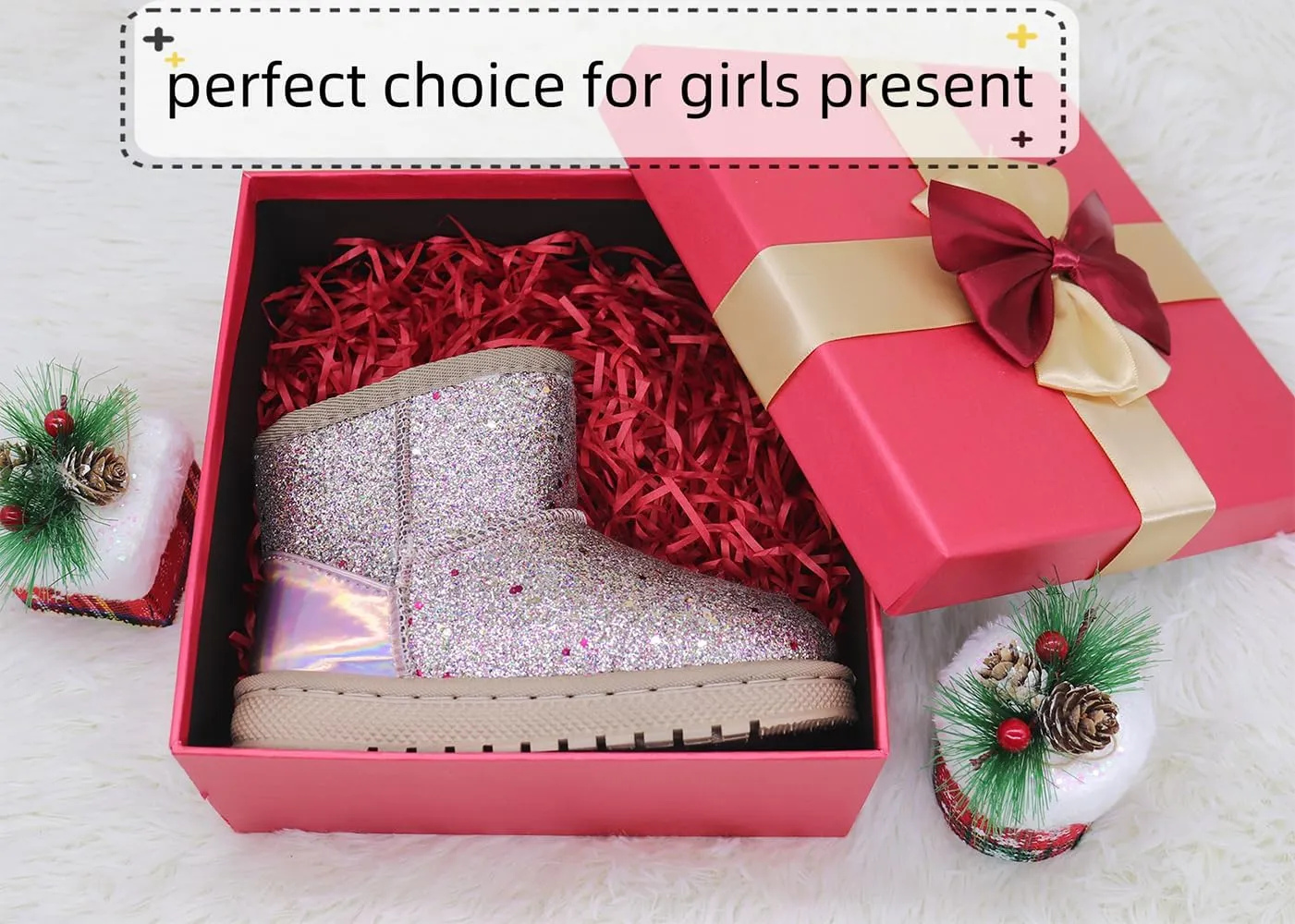 Girls Winter Boots Toddler Girl Boots Warm Sparkle Sequin Outdoor Non-Slip Snow Boot for Little kids