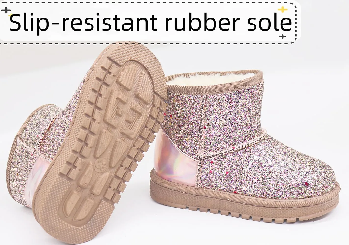 Girls Winter Boots Toddler Girl Boots Warm Sparkle Sequin Outdoor Non-Slip Snow Boot for Little kids