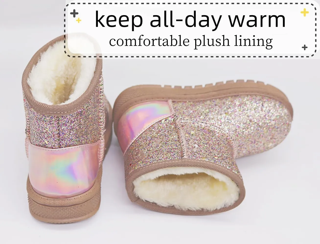 Girls Winter Boots Toddler Girl Boots Warm Sparkle Sequin Outdoor Non-Slip Snow Boot for Little kids