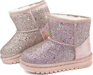 Girls Winter Boots Toddler Girl Boots Warm Sparkle Sequin Outdoor Non-Slip Snow Boot for Little kids
