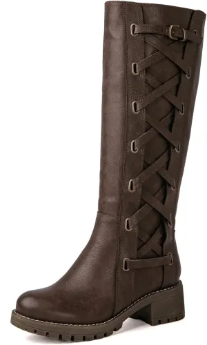 GLOBALWIN Women's Boots Back Lace Up Fall Winter Fashion Knee High Boots For Women