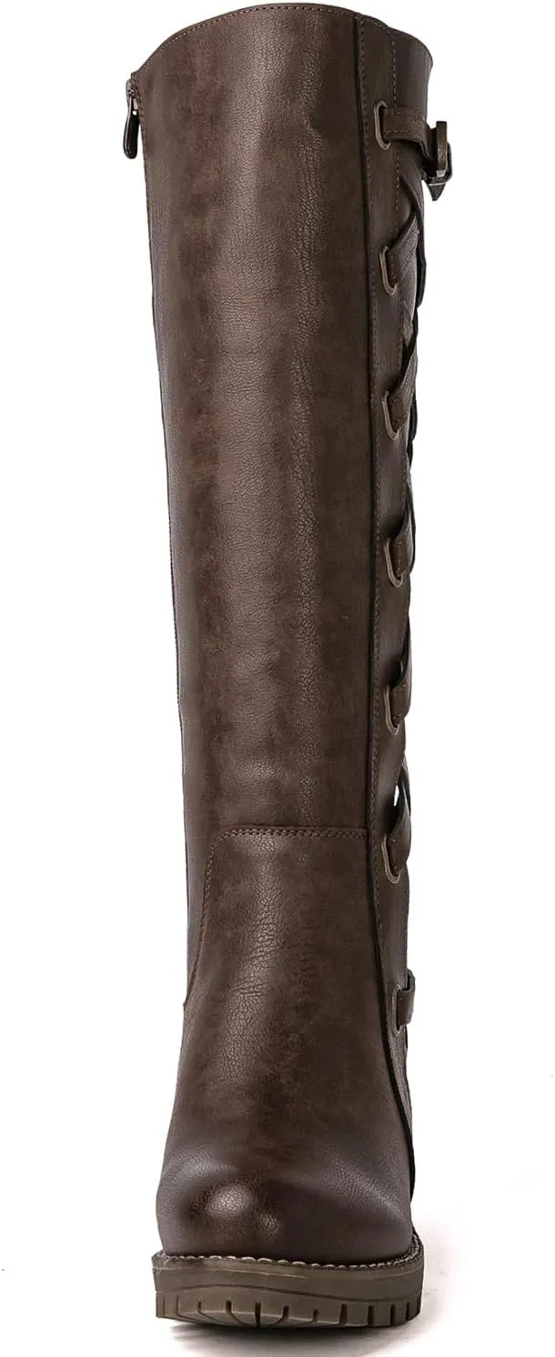 GLOBALWIN Women's Boots Back Lace Up Fall Winter Fashion Knee High Boots For Women