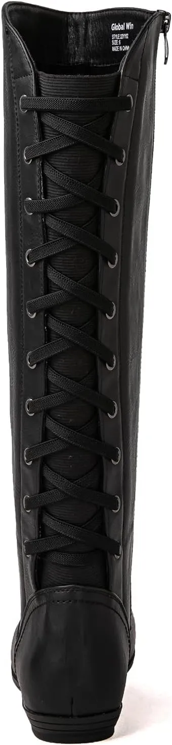 GLOBALWIN Women's Knee-High Fashion Boots Wide Calf Flat Dressy Fall Winter Fashion Boots For Women