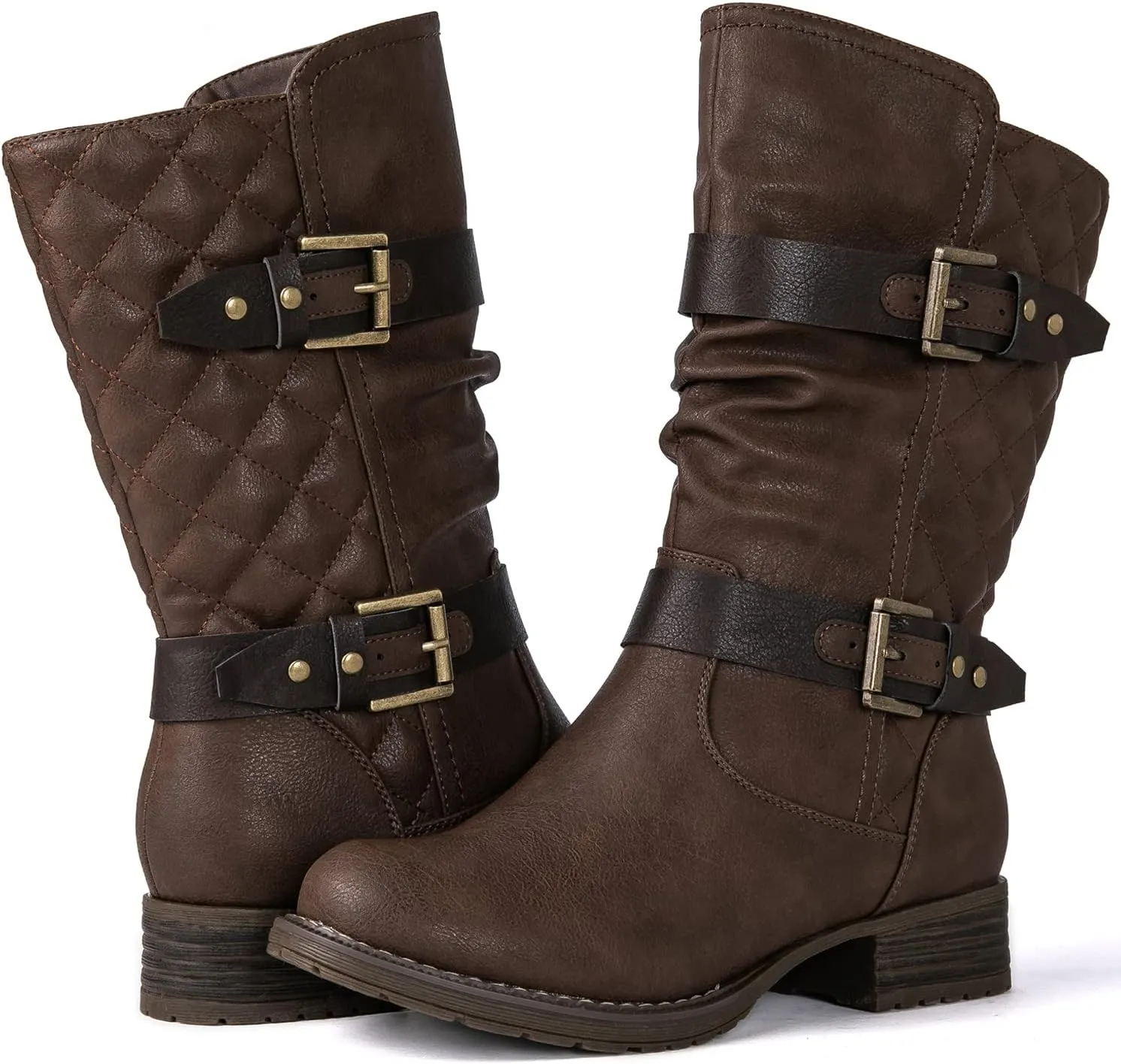 GLOBALWIN Women's Mid Calf Comfortable Fashion Dress Boots For Women Low Heel With Zipper