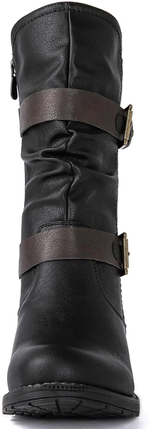 GLOBALWIN Women's Mid Calf Comfortable Fashion Dress Boots For Women Low Heel With Zipper
